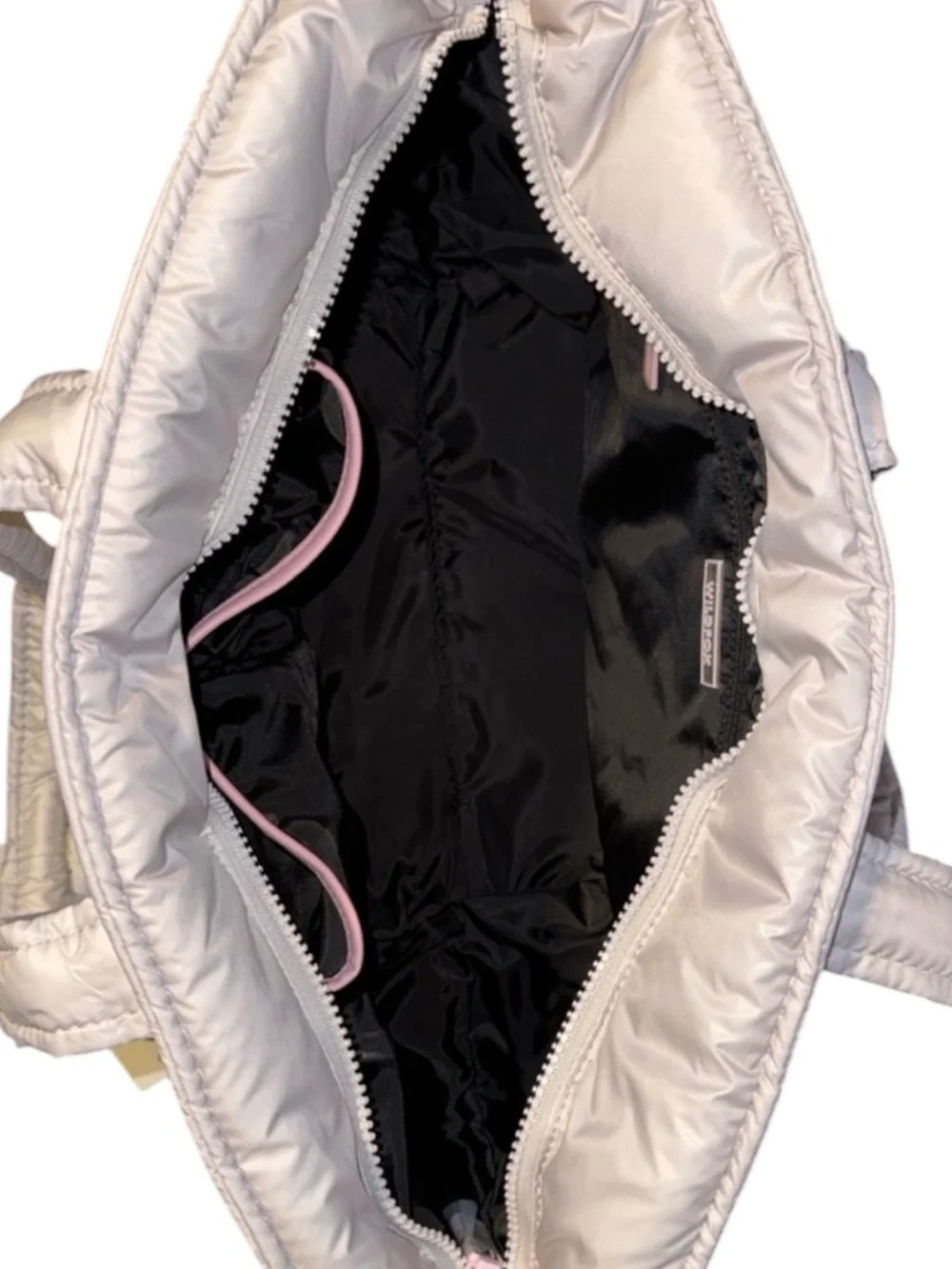 Wildfox Puffy Lips Quilted Tote Silver White NWT Zip Top Carryall